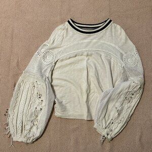 Free People Cream Crochet Sleeve Blouse
